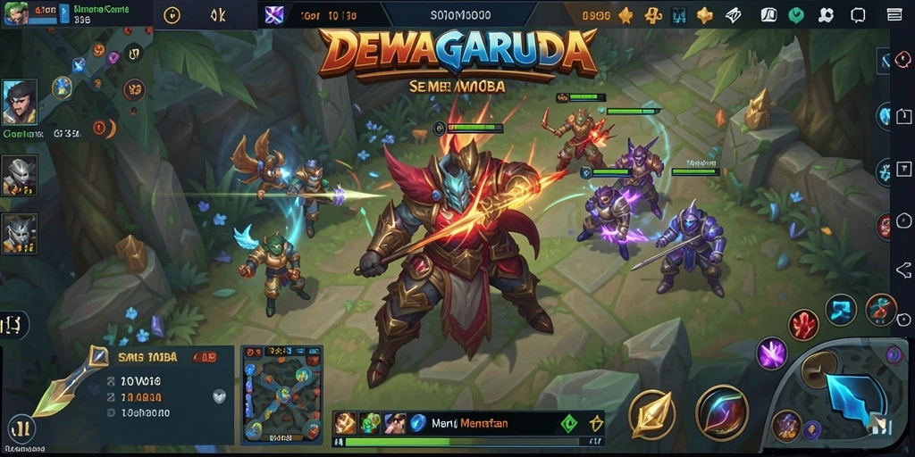 Tampilan gameplay seru DEWAGARUDA di arena pertempuran MOBA.