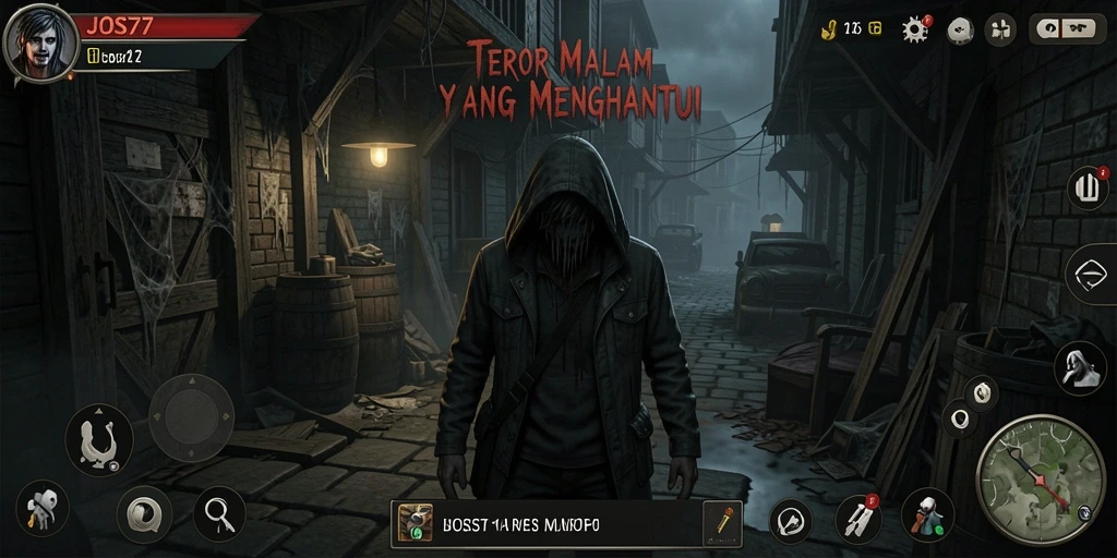 Tangkapan layar utama JOS77 menampilkan gameplay menyeramkan yang menggugah adrenalin.