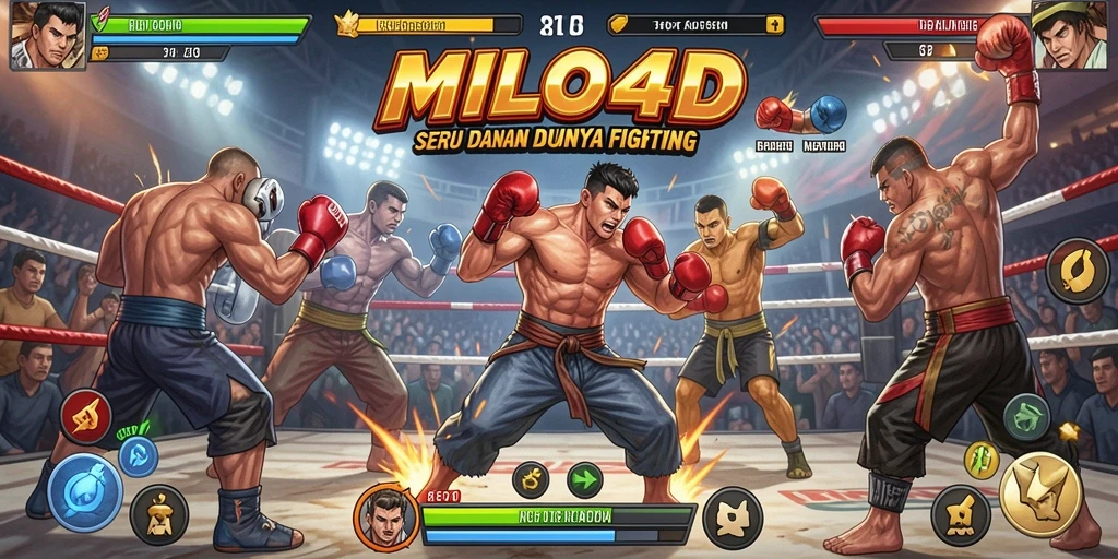 Tangkapan layar utama MILO4D menampilkan pertarungan seru antara dua karakter yang kuat.