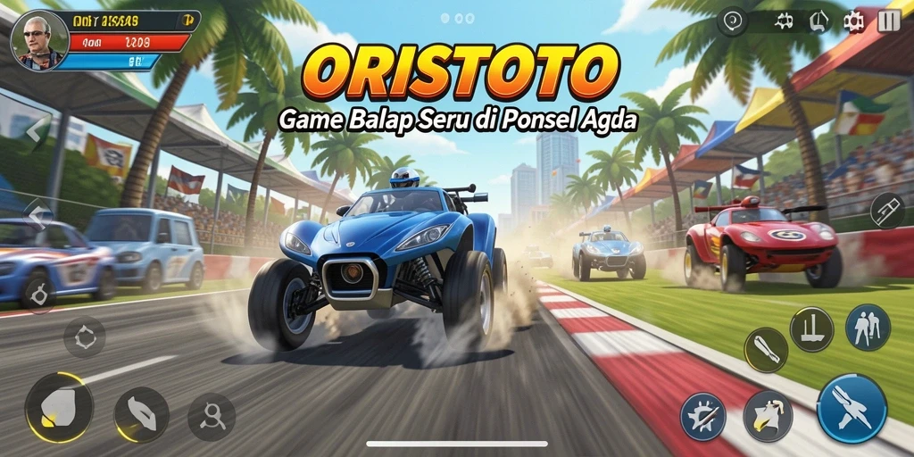 Tampilan gameplay menarik di trek balapan ORISTOTO.