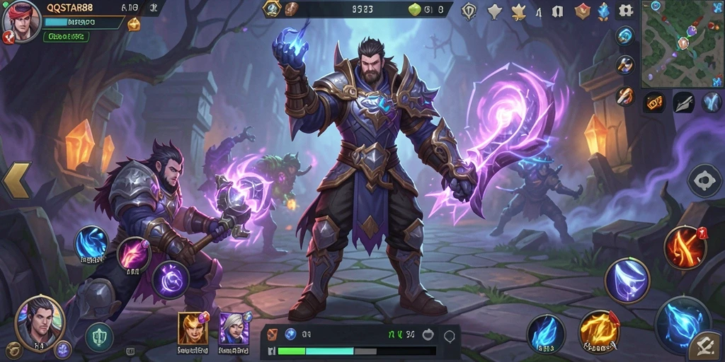Screenshot utama gameplay QQSTAR88 menampilkan aksi petualangan ARPG yang seru.