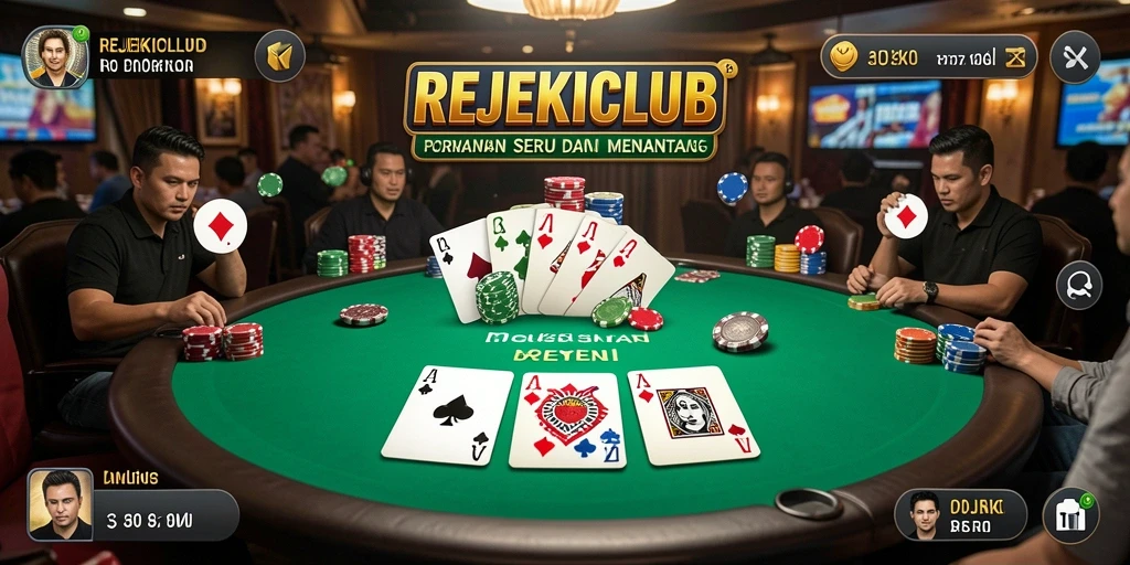 Gameplay seru di REJEKICLUB yang menampilkan pertarungan poker.